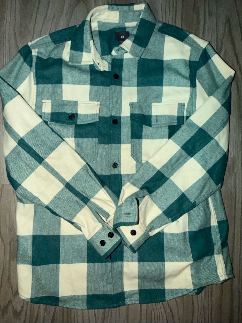 H&M Teal and Cream Plaid Lightweight Shirt Jacket